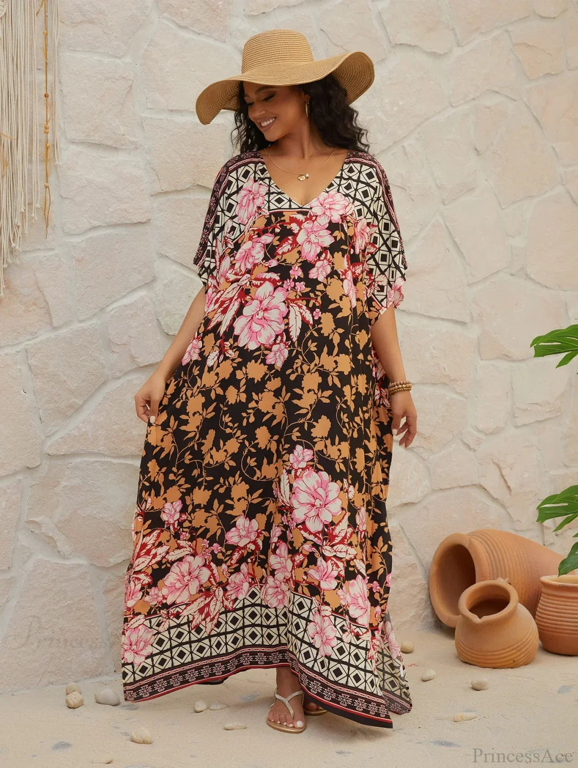 Plus Size Boho Floral Beach Cover Up