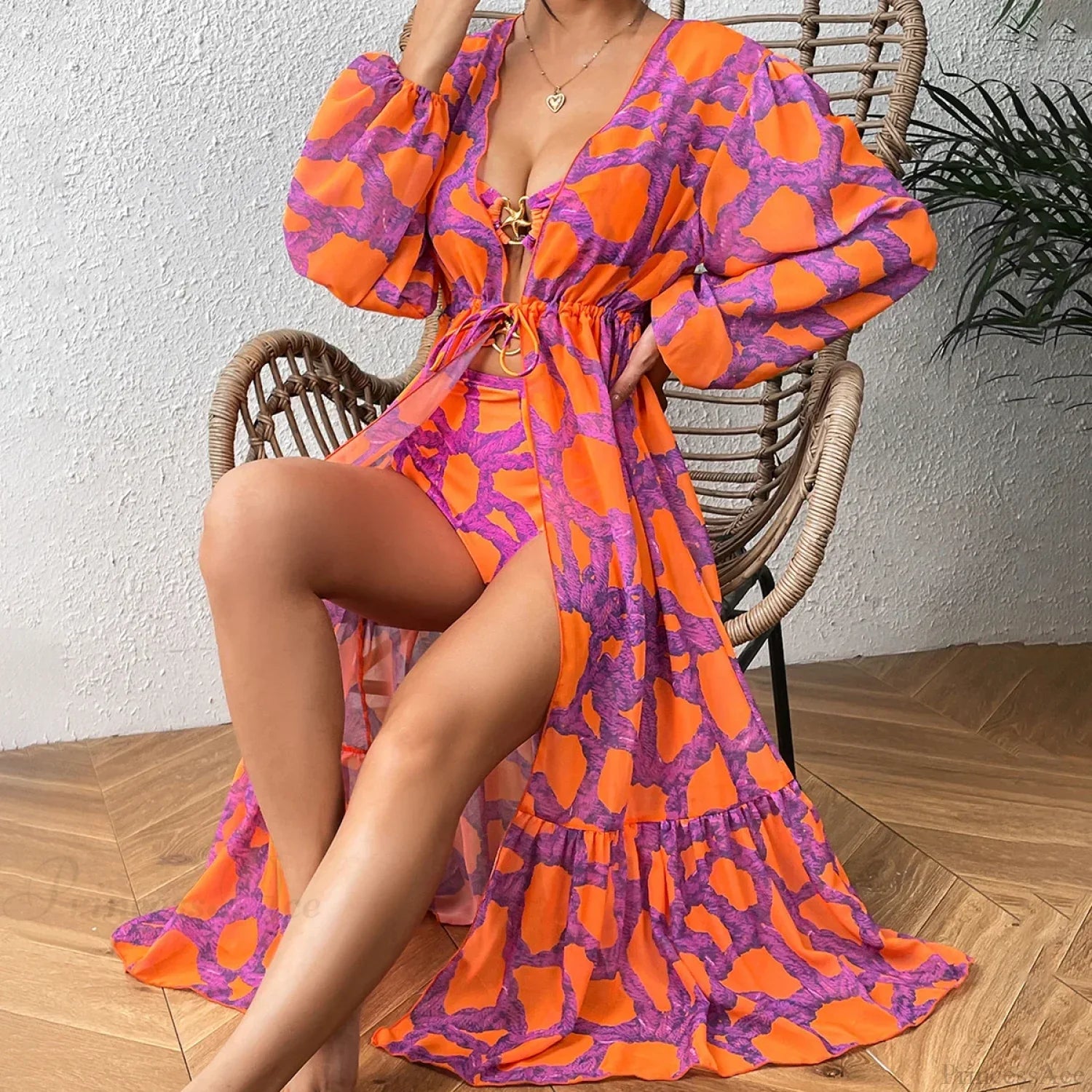 Print One-Piece Swimsuit Cover Up
