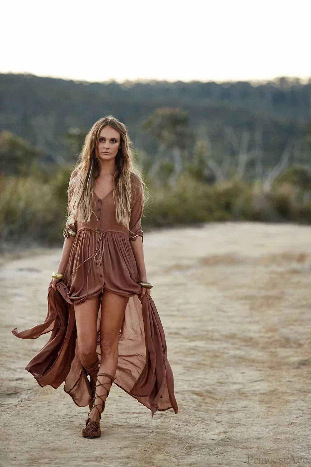 Printing Maxi Deep V Neck Stretch Boho Dress