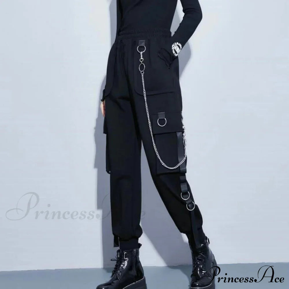 Punk Black Female Joggers Cargo Pants