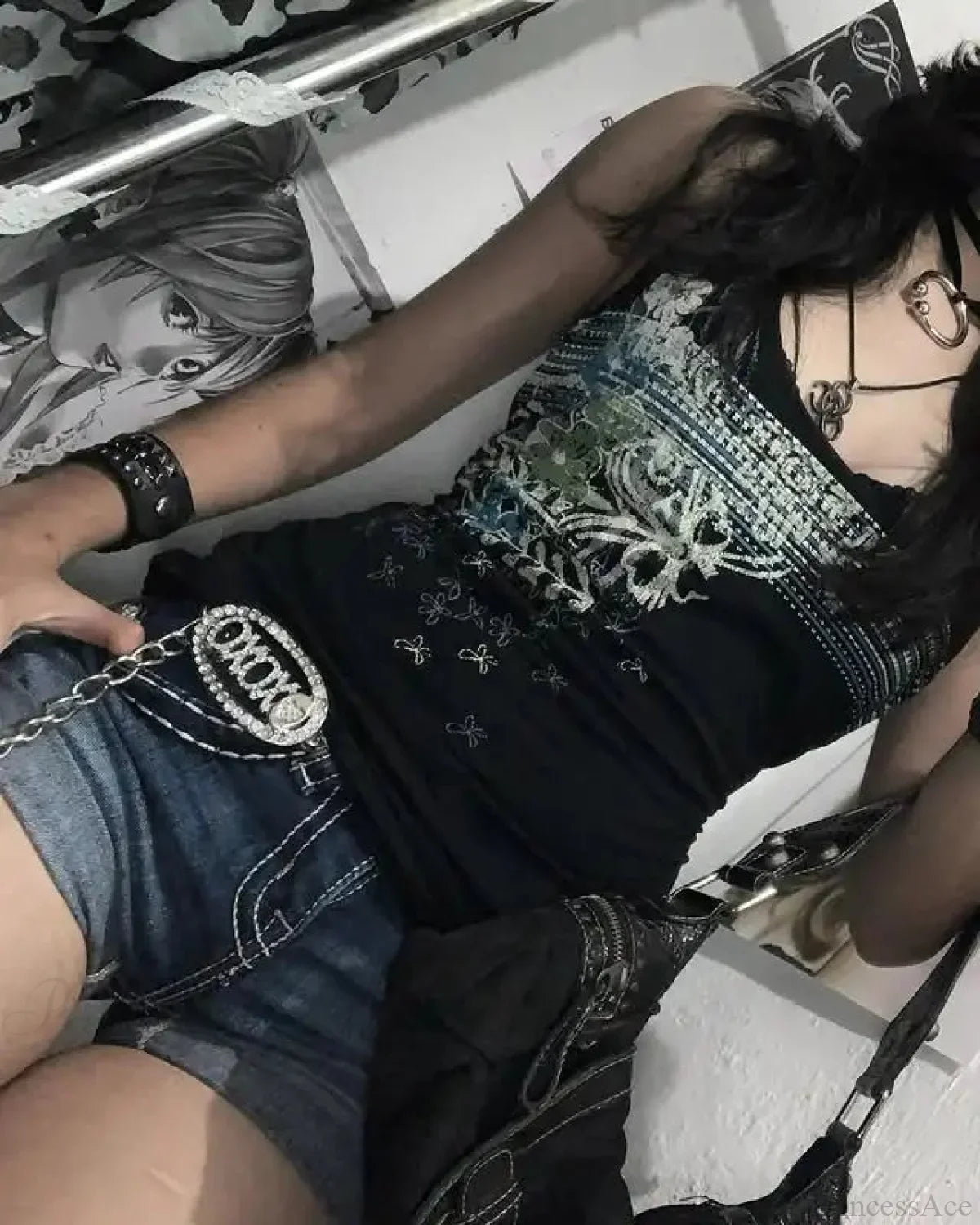 Rebell Vintage Neckholder Elegantes Schwarzes Kurzoberteil