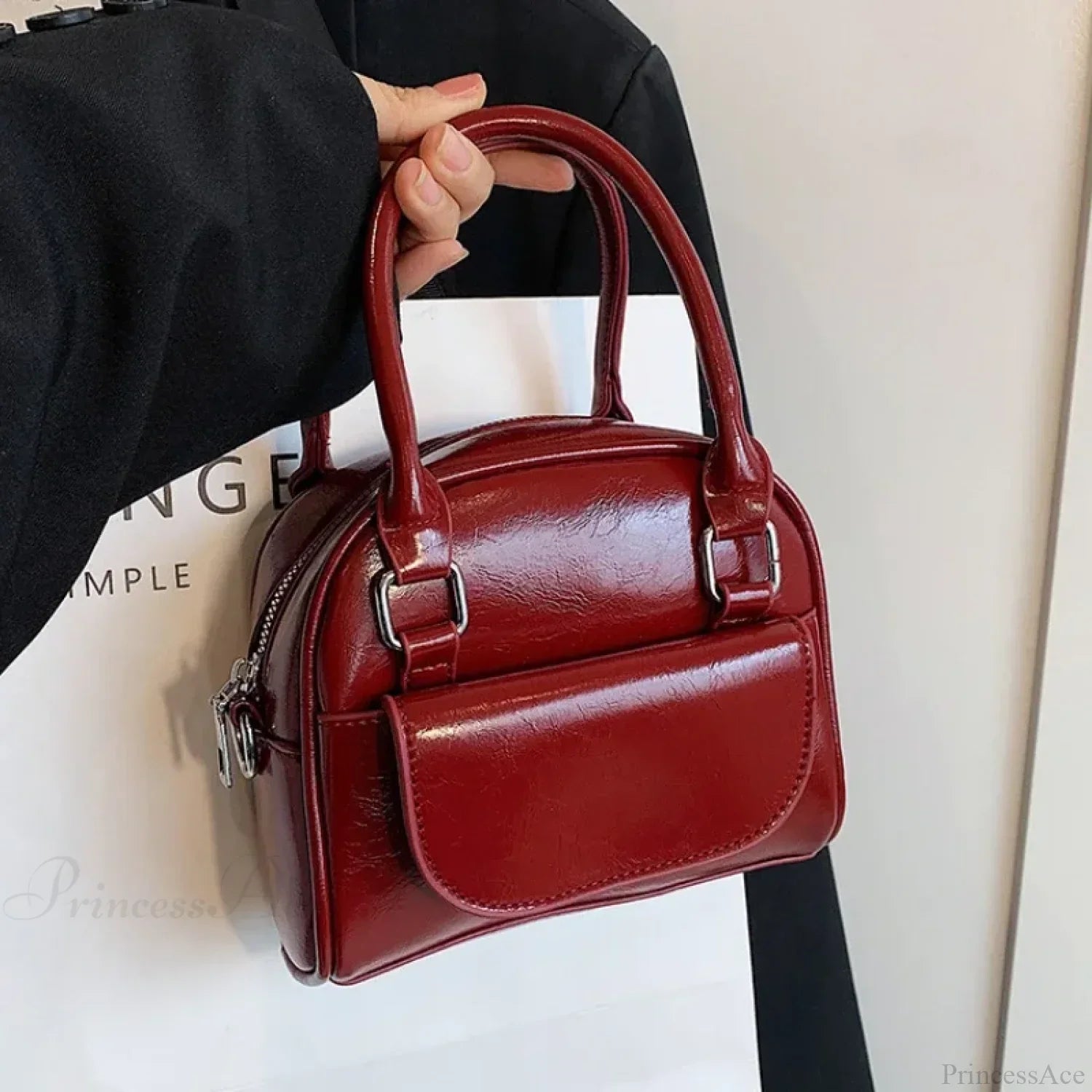 Red Solid PU Leather Underarm Shoulder Bag