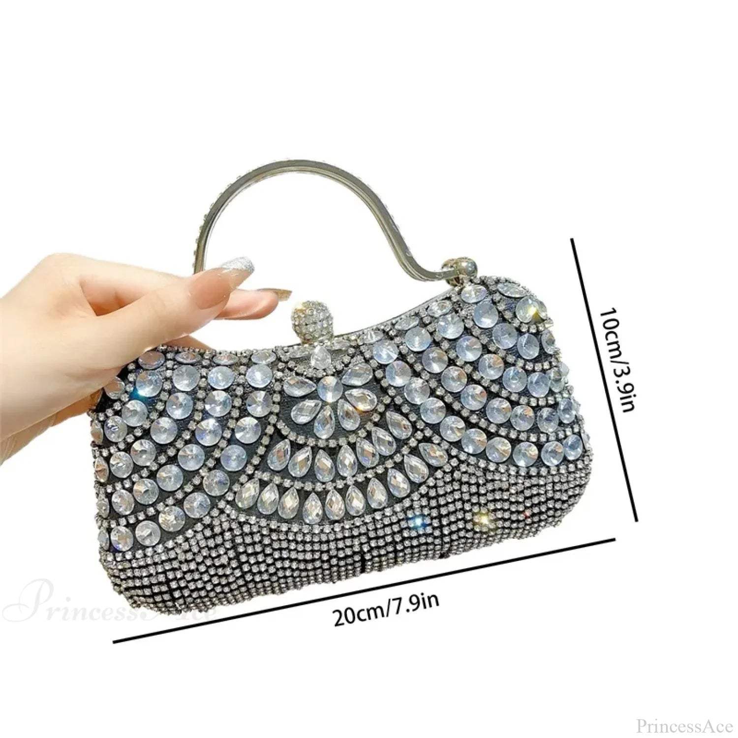 Rhinestone Silver Sparkling Tassel Shoulder Evening Clutch Bag