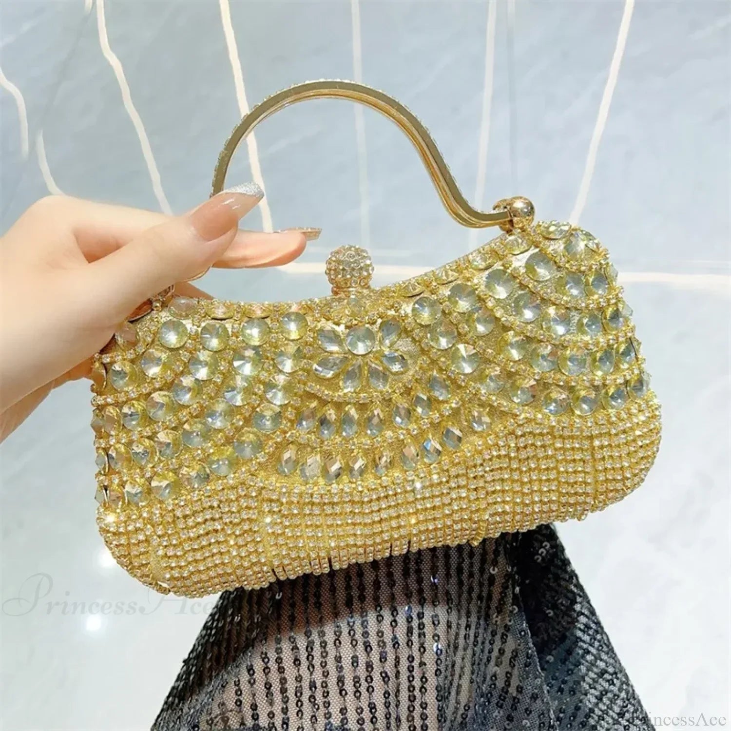 Rhinestone Silver Sparkling Tassel Shoulder Evening Clutch Bag