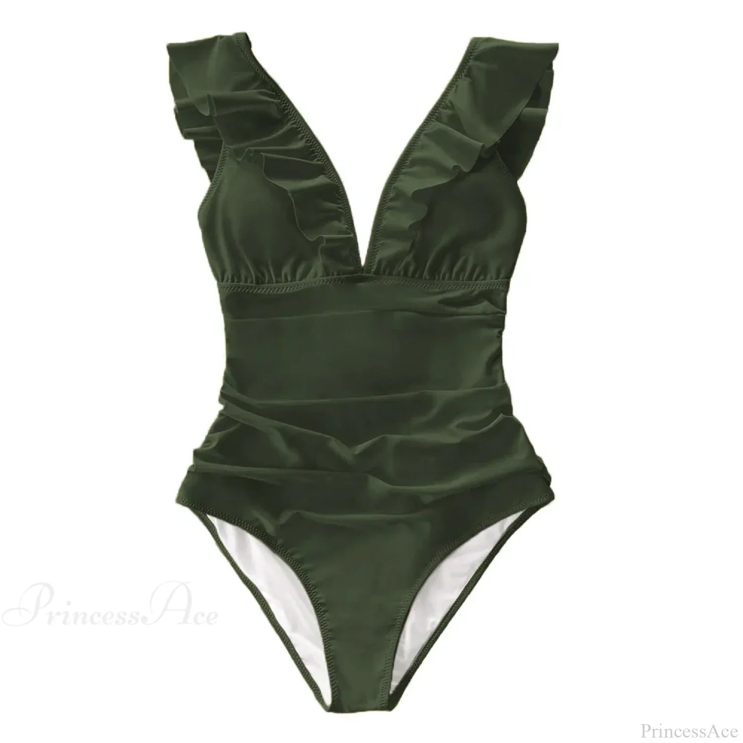 Ruffled V-neck Lace Up Monokini One Piece Set