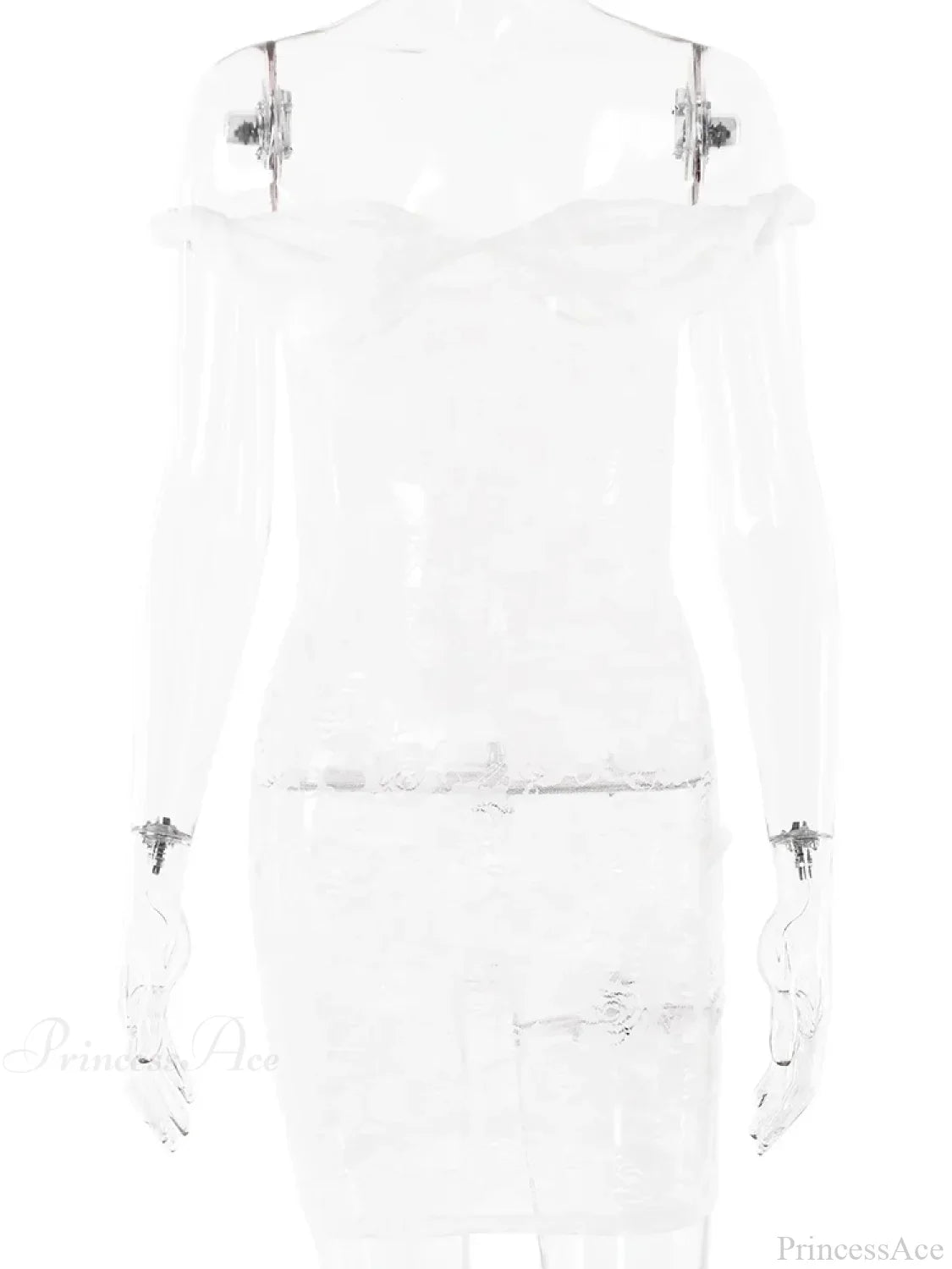 Durchsichtige Spitzen-Blumen-Bodycon-Minikleid mit Carmenausschnitt