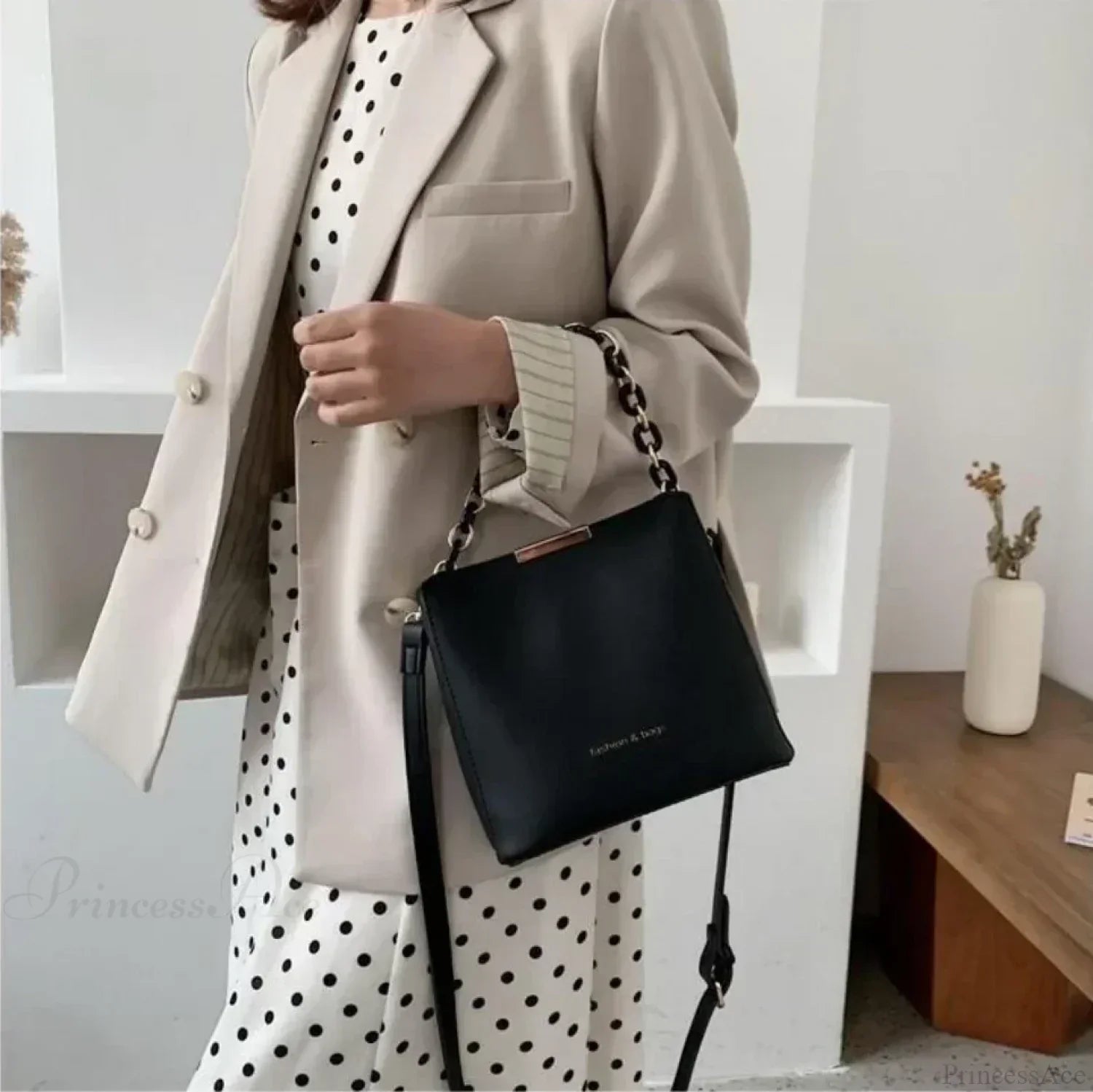 Senior Lederkette Eimer Schulter Umhängetasche