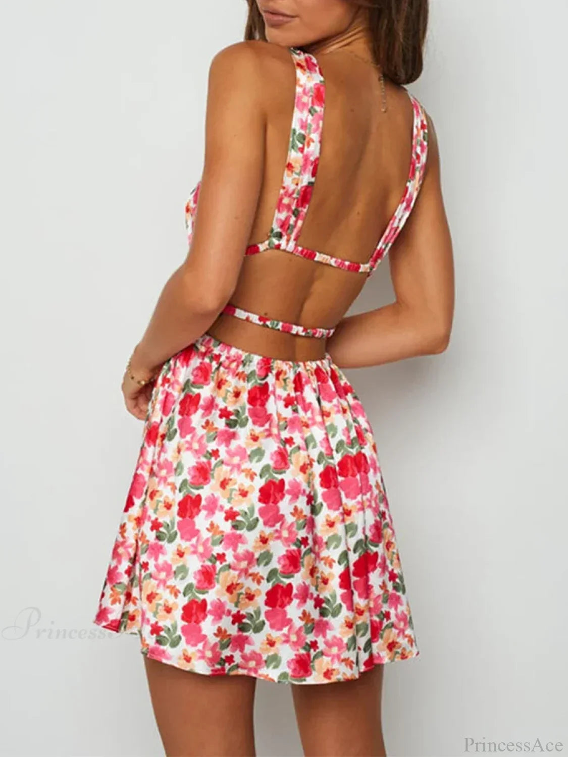 Sexy Rückenfreies Mini-Kleid mit V-Ausschnitt und Blumenmuster