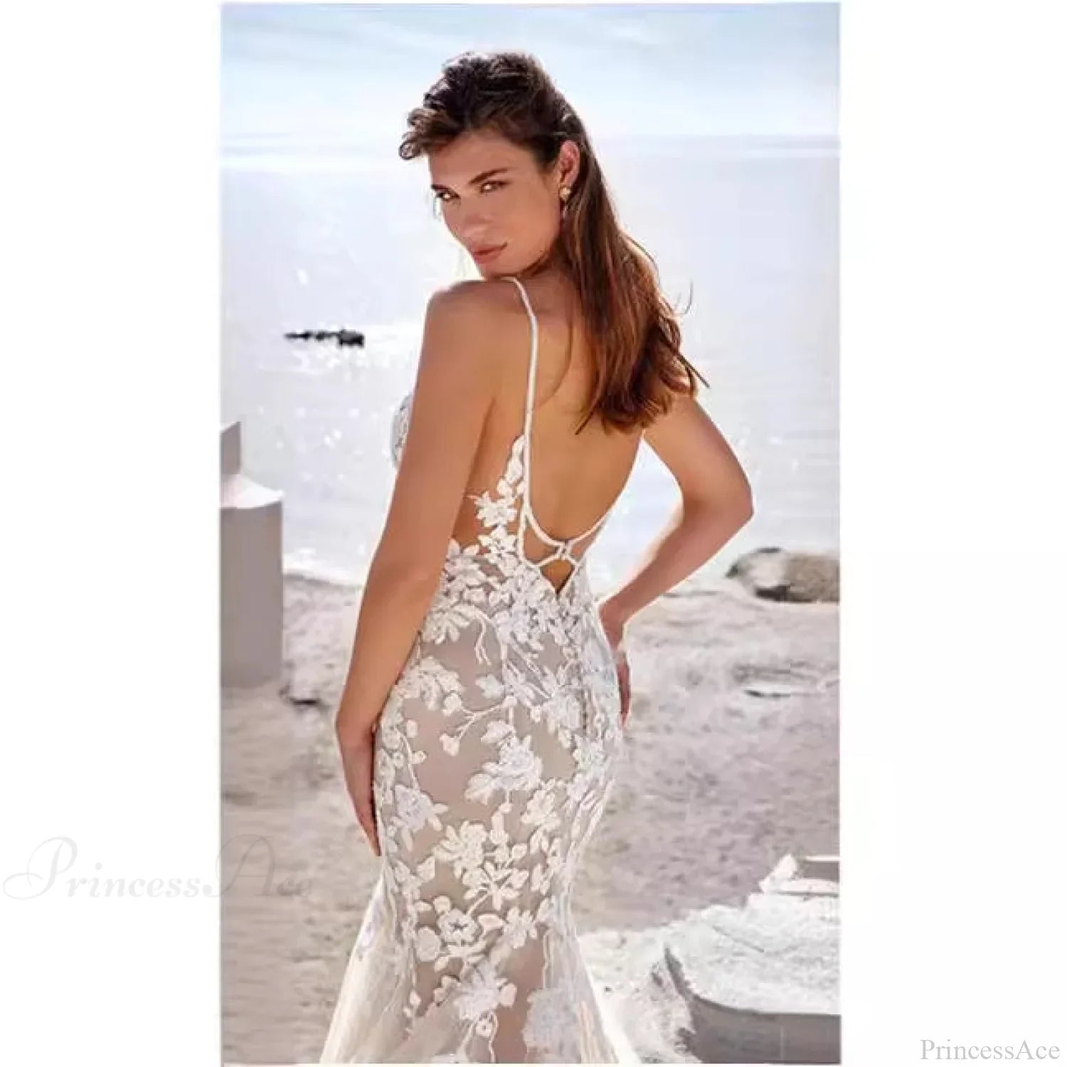 Vestido de noche de encaje sin tirantes sexy para boda