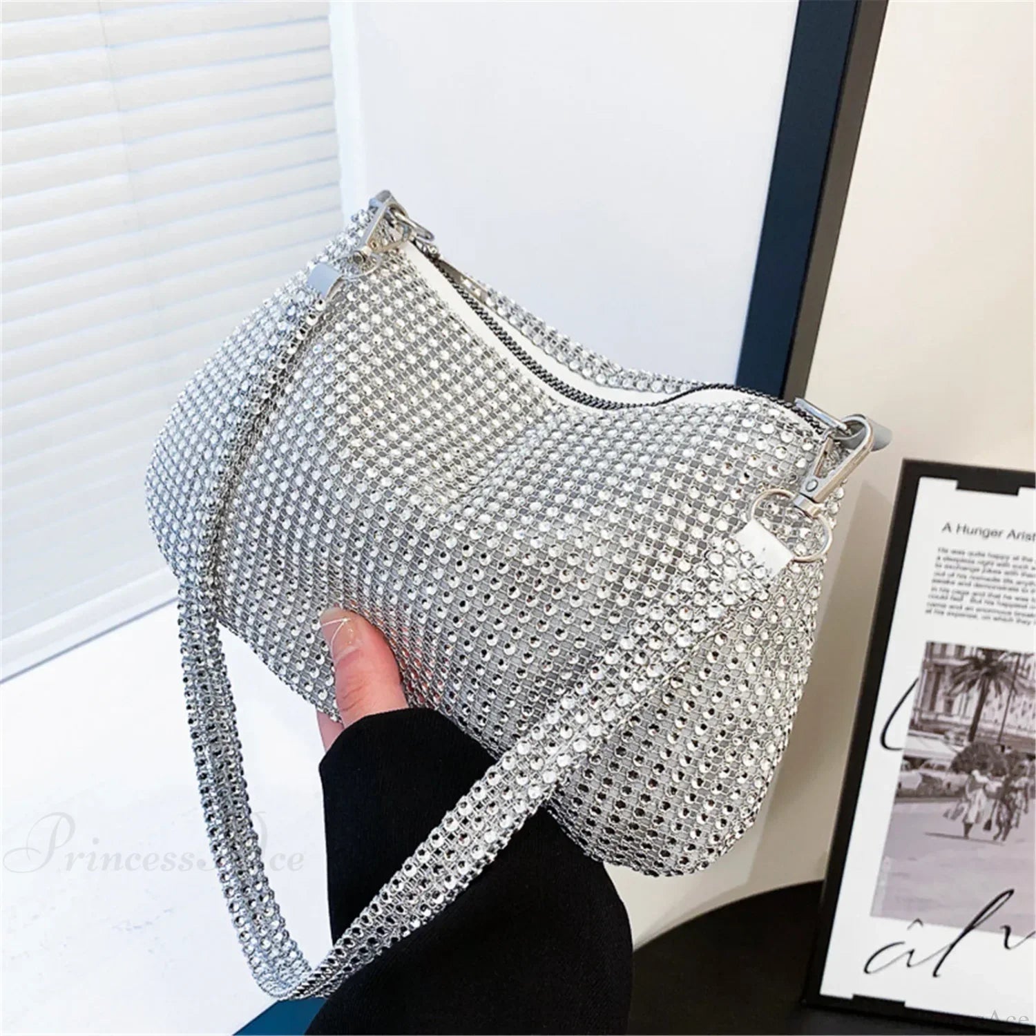 Shiny Crystal Rhinestones Evening Clutch Bag Wristlet