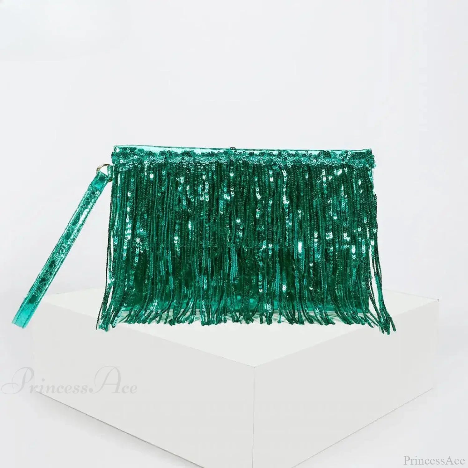 Silver Sequin Rhinestone Evening Clutch Wristlet