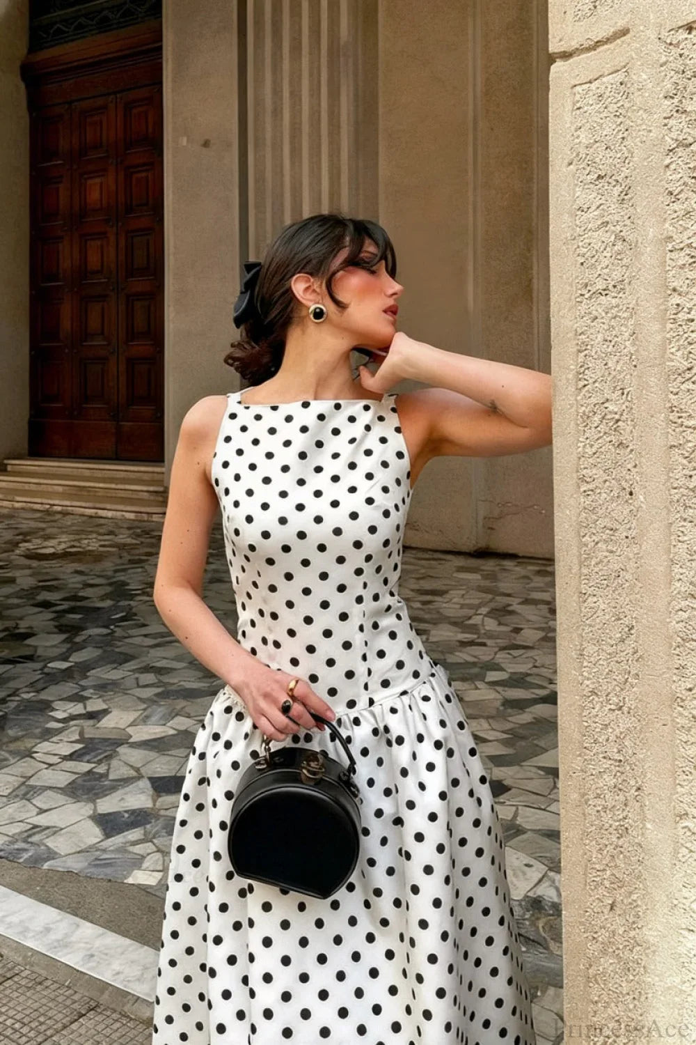 Sleeveless Polka Dot Casual Maxi Dress