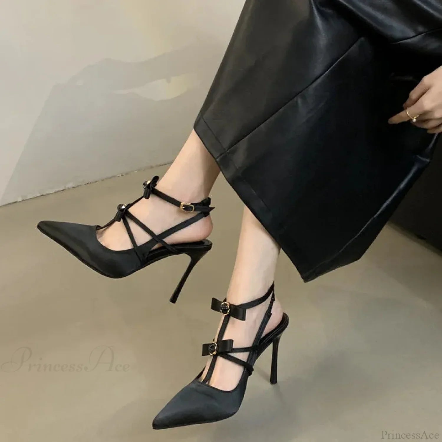 Smooth Bowknot Gothic Mary Janes Pointed Toe Tall Heel