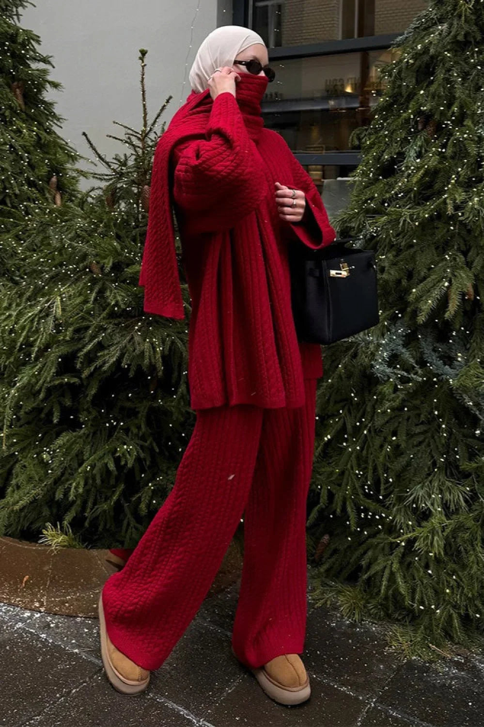 Měkké pletené kalhoty a svetr, dvoudílná souprava