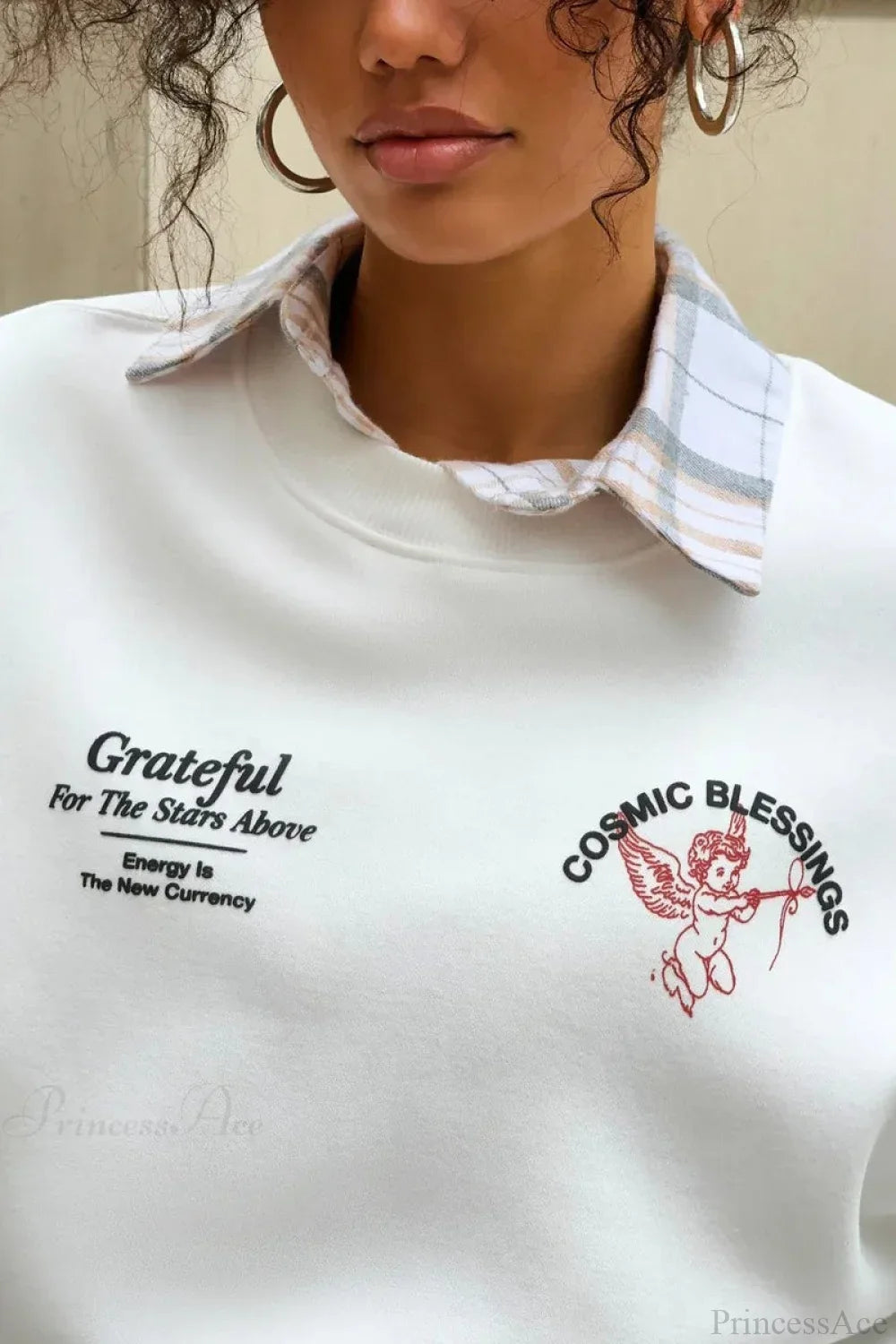 Felpa a girocollo spesso con stampa Angelo solido