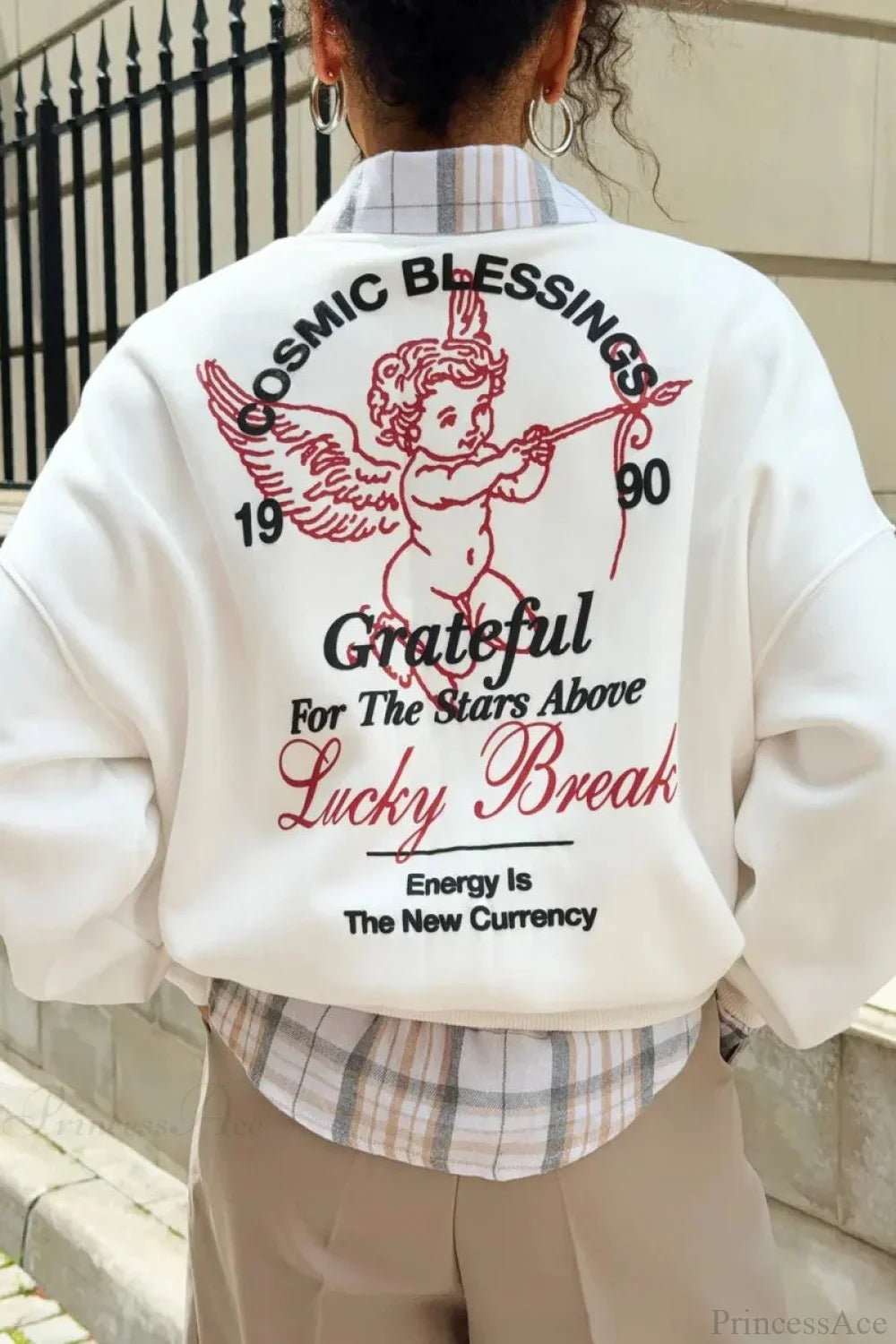 Felpa a girocollo spesso con stampa Angelo solido