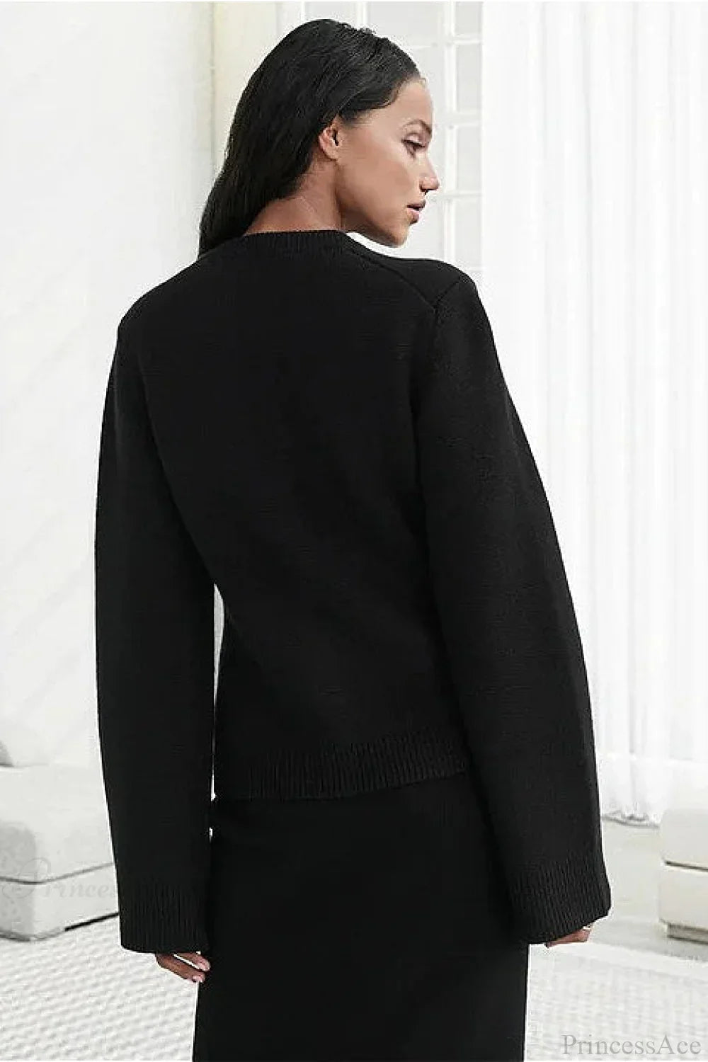 Solid Cinched Waist Elegant Minimal Cardigan Sweater