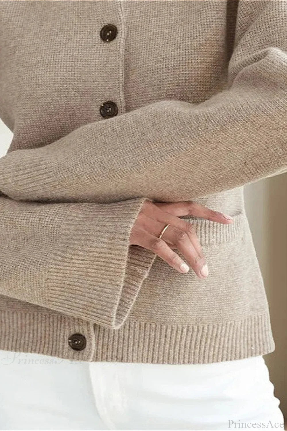 Solid Cinched Waist Elegant Minimal Cardigan Sweater