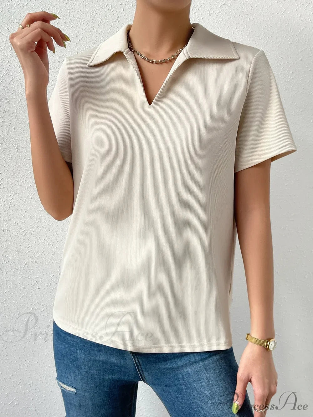 T-shirt en tricot côtelé solide