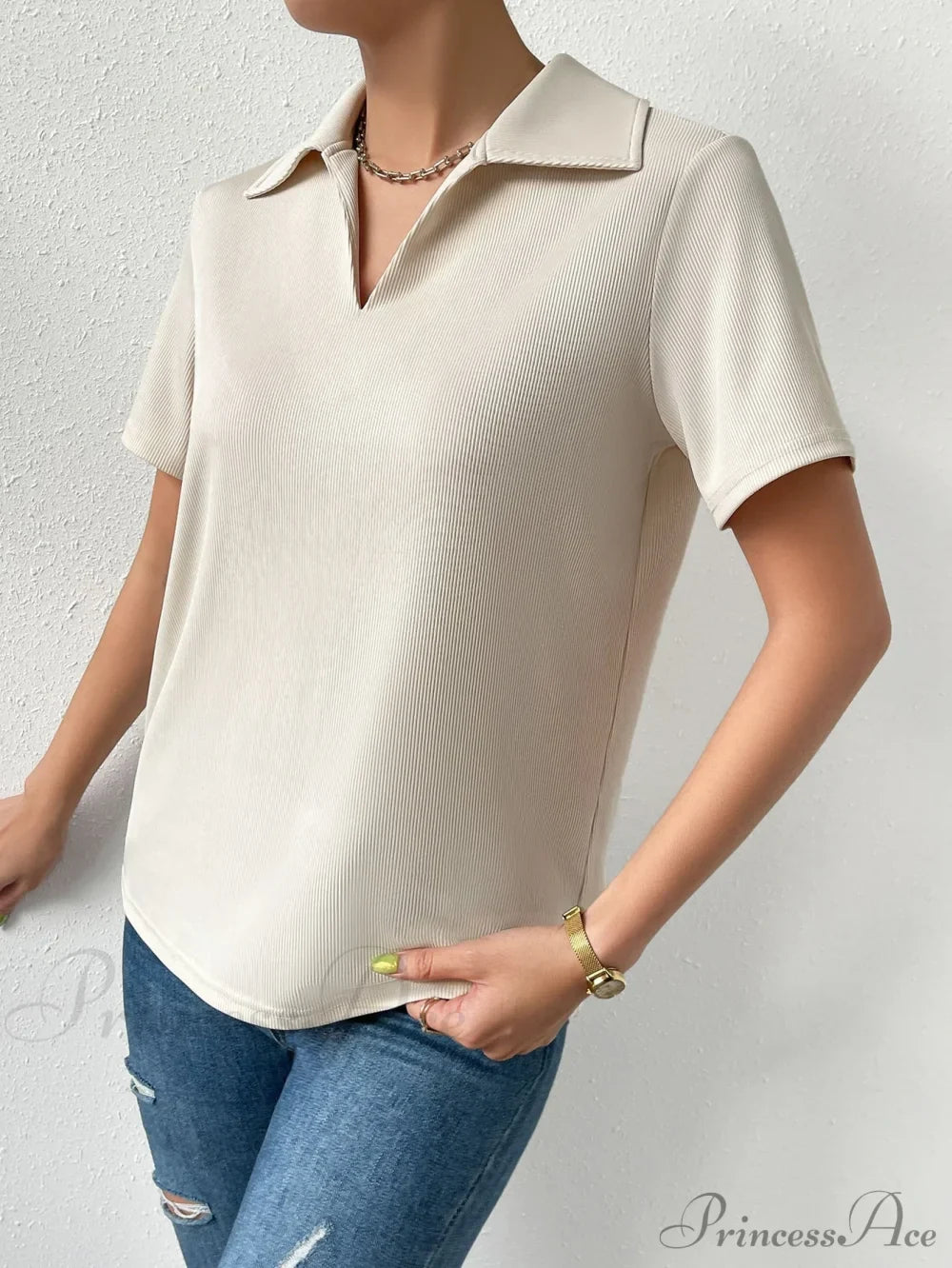 T-shirt en tricot côtelé solide