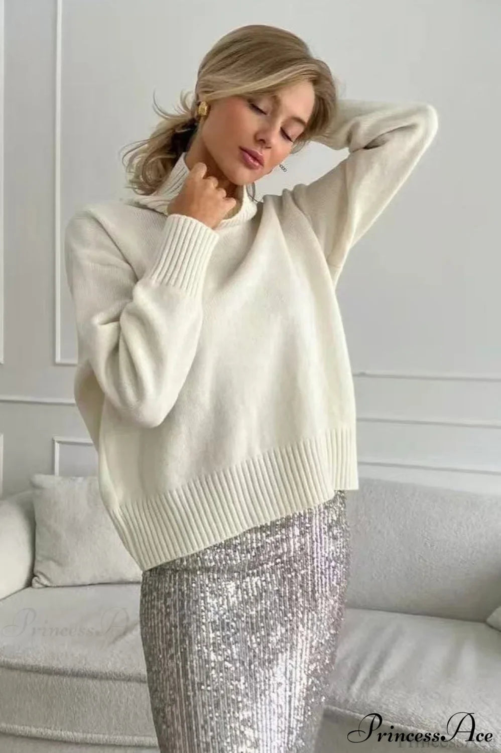 Solid Thick Short Turtleneck Loose Sweater