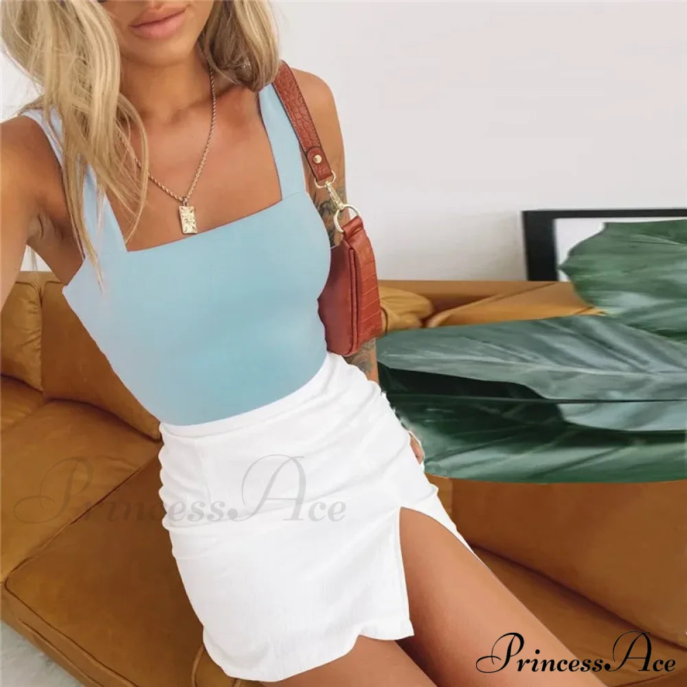 Square Neck Sleeveless Summer Crop Women Black Casual Basic T Shirt Off Shoulder Cami Sexy Backless Tank top
