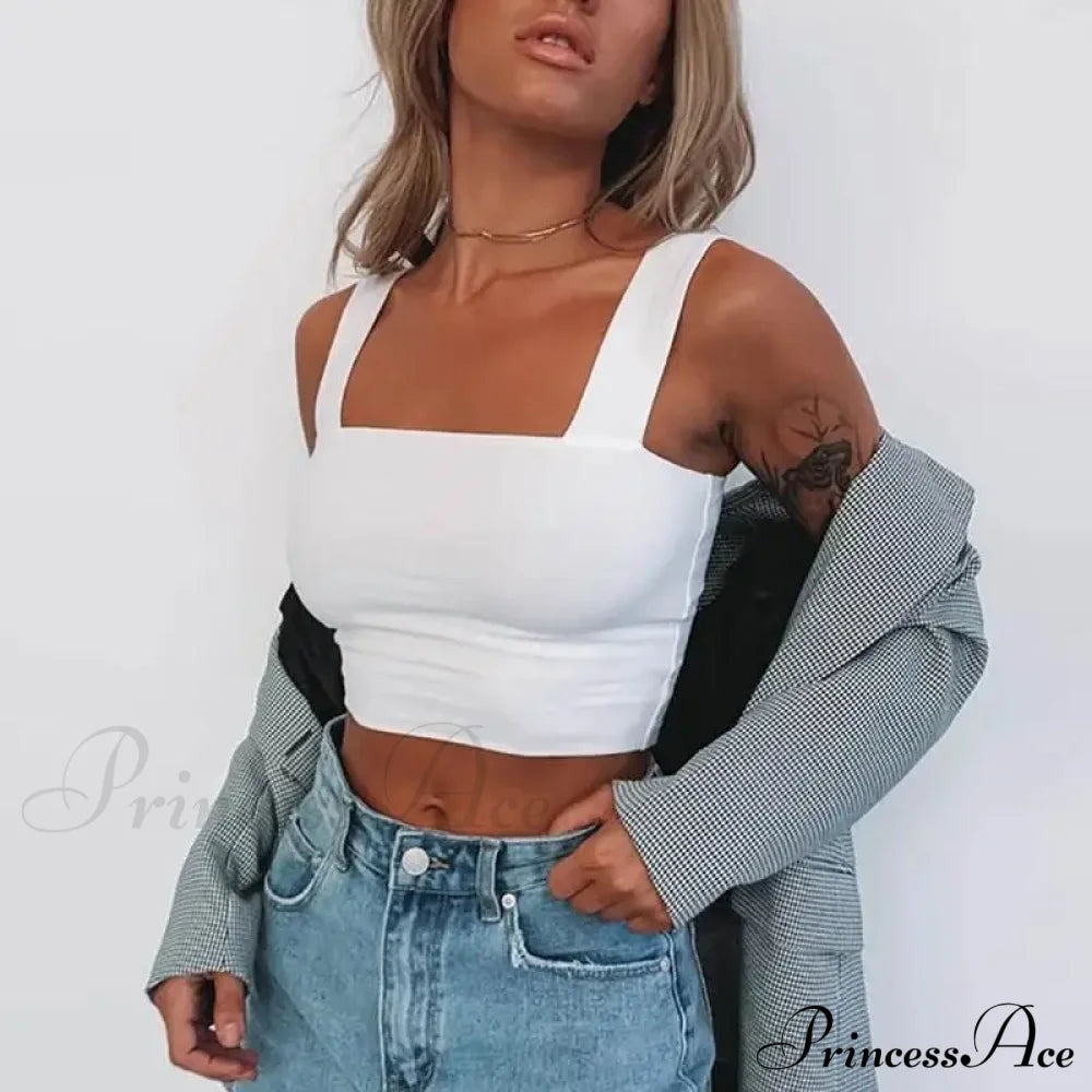 Square Neck Sleeveless Summer Crop Women Black Casual Basic T Shirt Off Shoulder Cami Sexy Backless Tank top