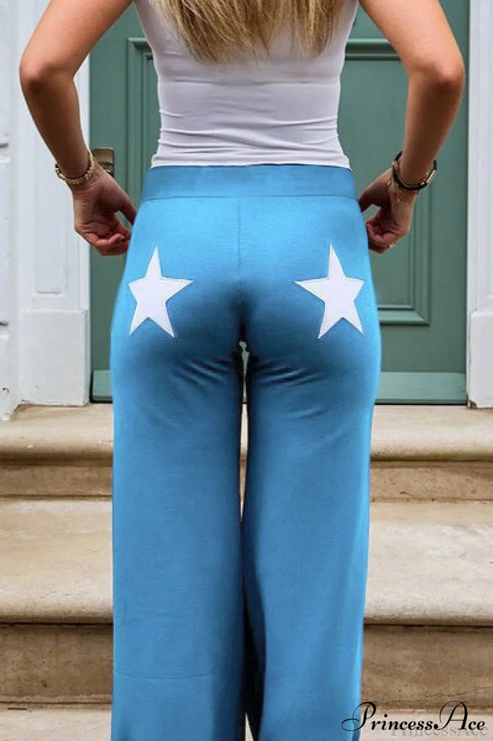 Star Print Stretchy High Waist Straight Leg Pants