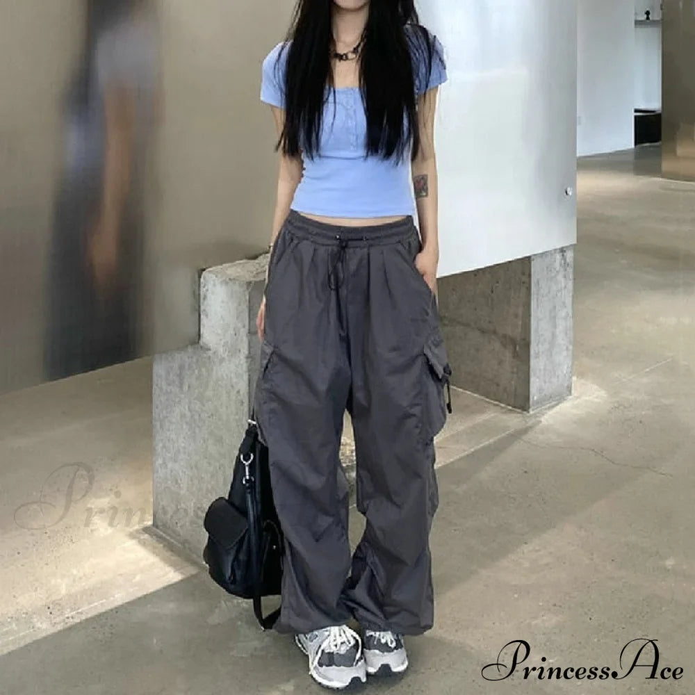 Straight Trousers Fashion Wide Leg Pockets Joggers Trousers