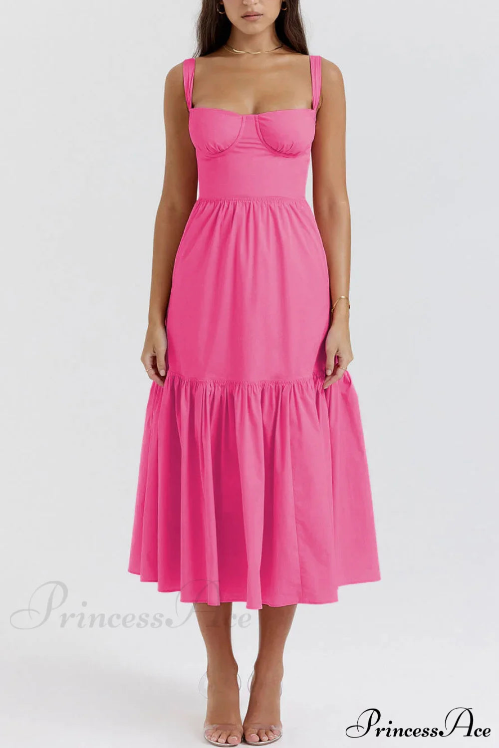 Strap Solid Color Charming A-Hem Midi Dress