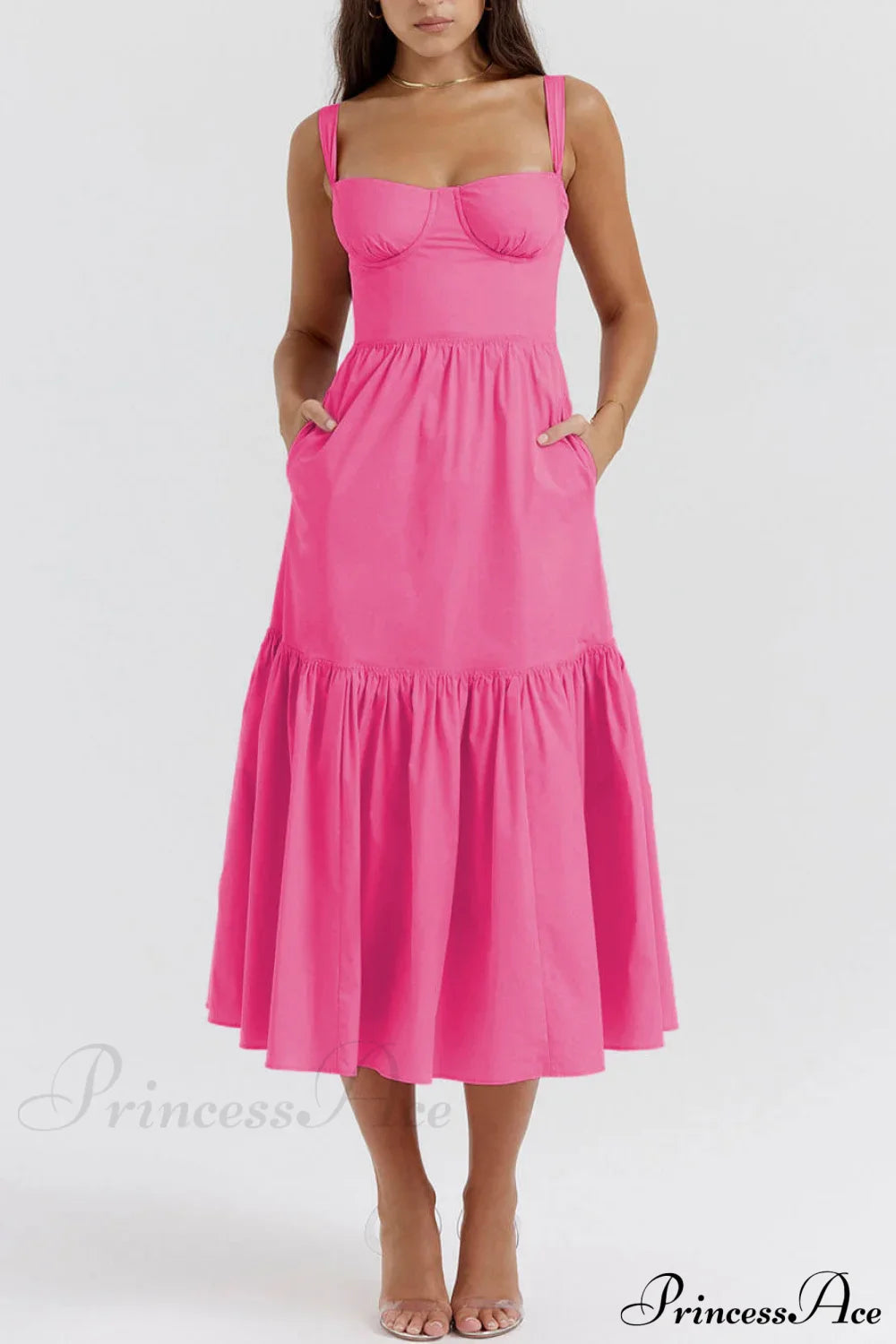 Strap Solid Color Charming A-Hem Midi Dress