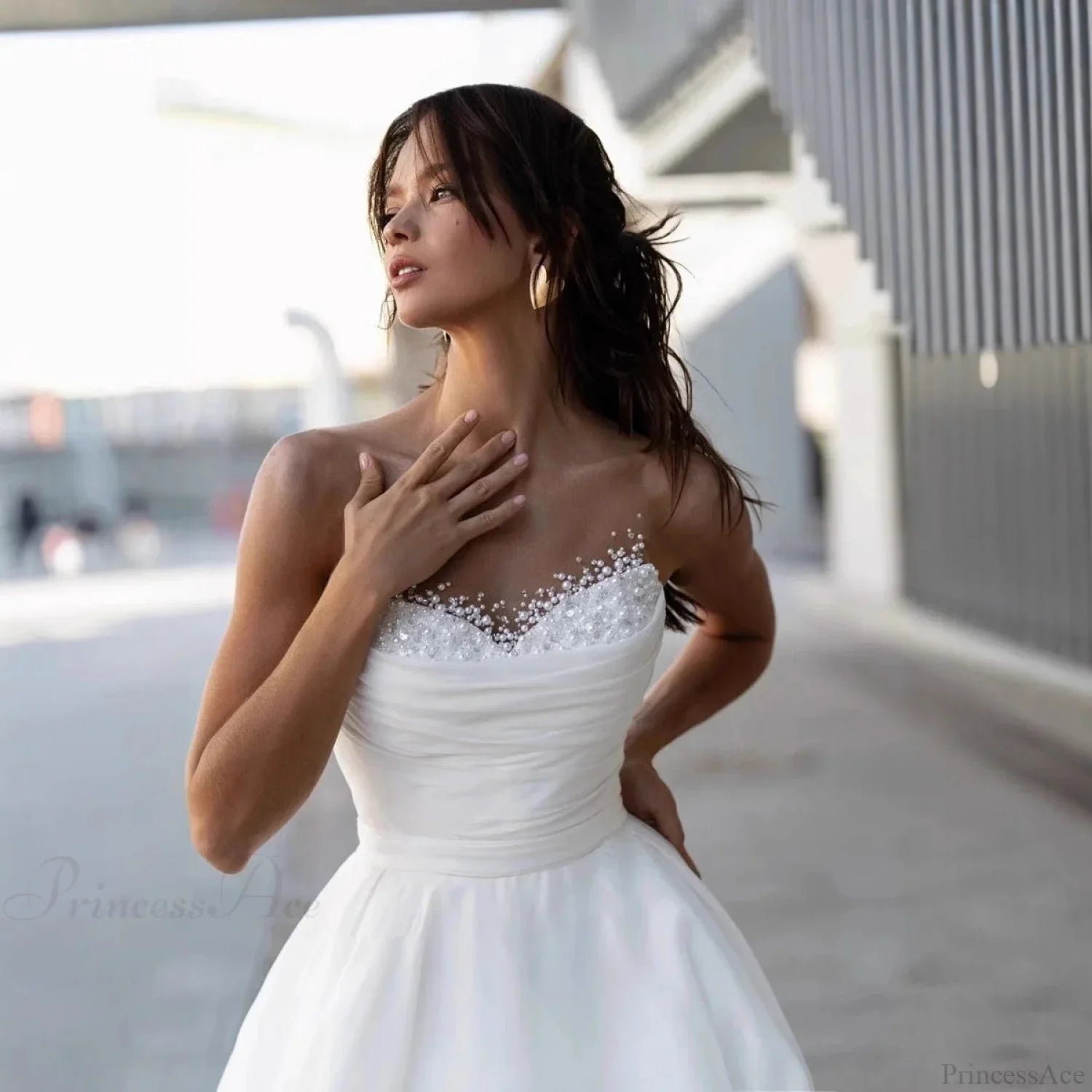 Strapless Sweet Lace Long Train Wedding Dress
