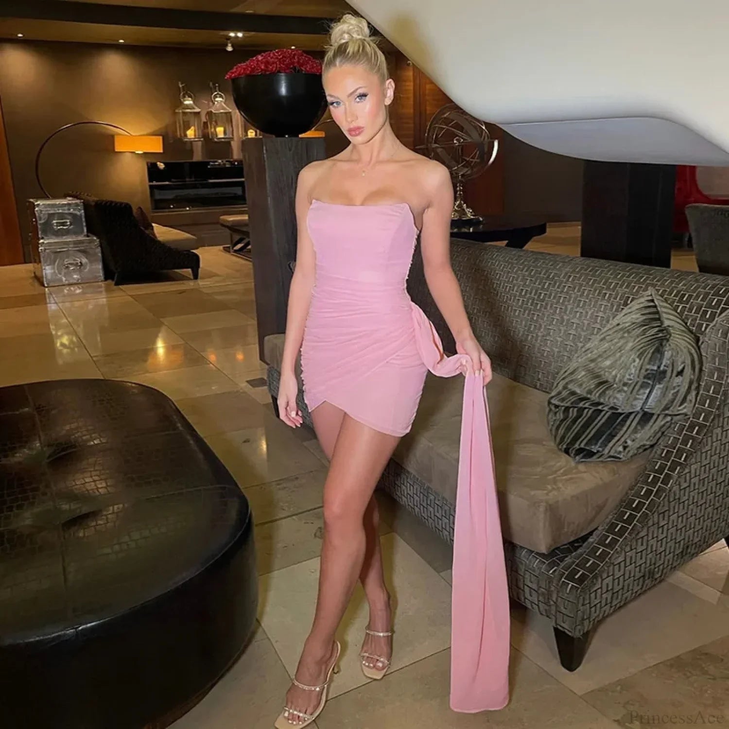 Streamer Mesh Elegant Mini Vacation Dress