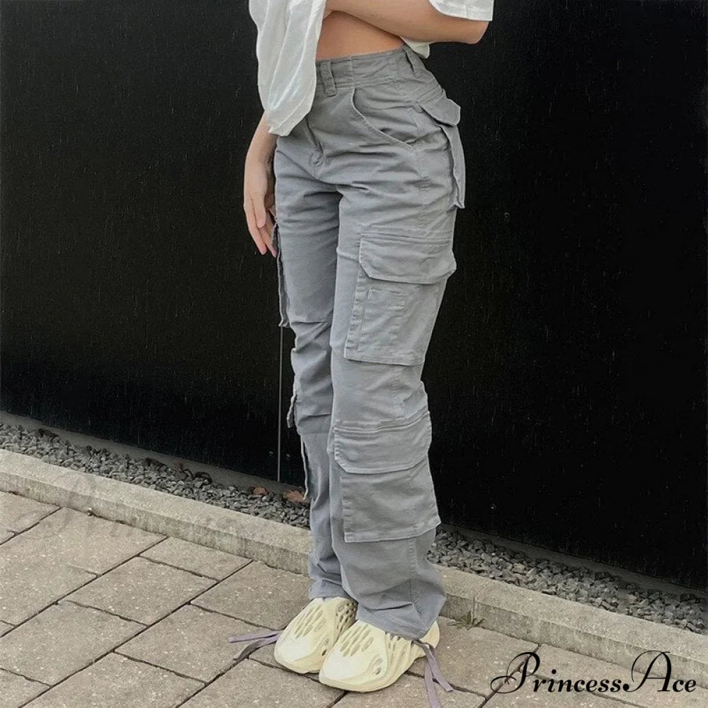 Streetwear Pockets Wide Leg High Waist Straight Trousers