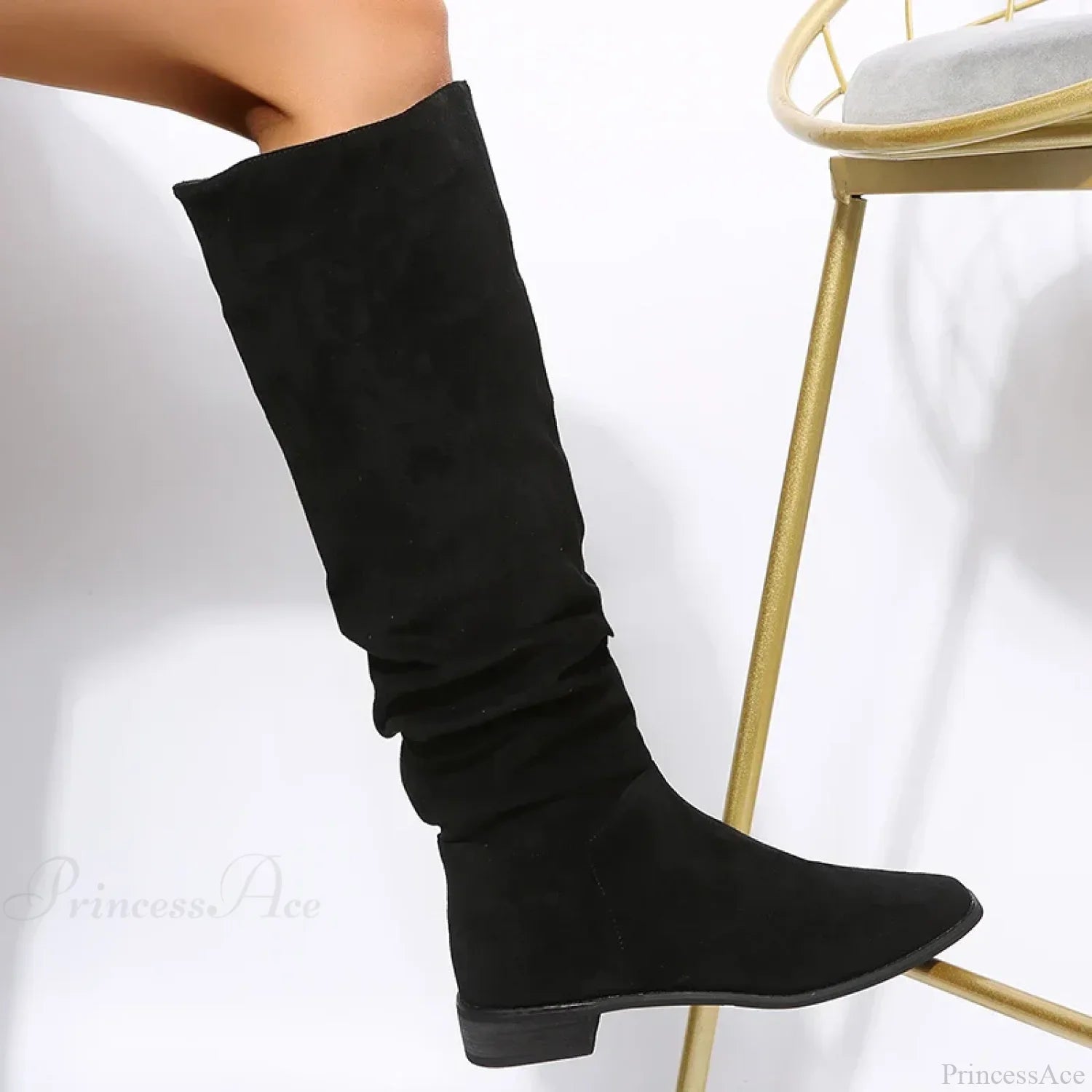 Suede Pointed Toe Knee-High Boots