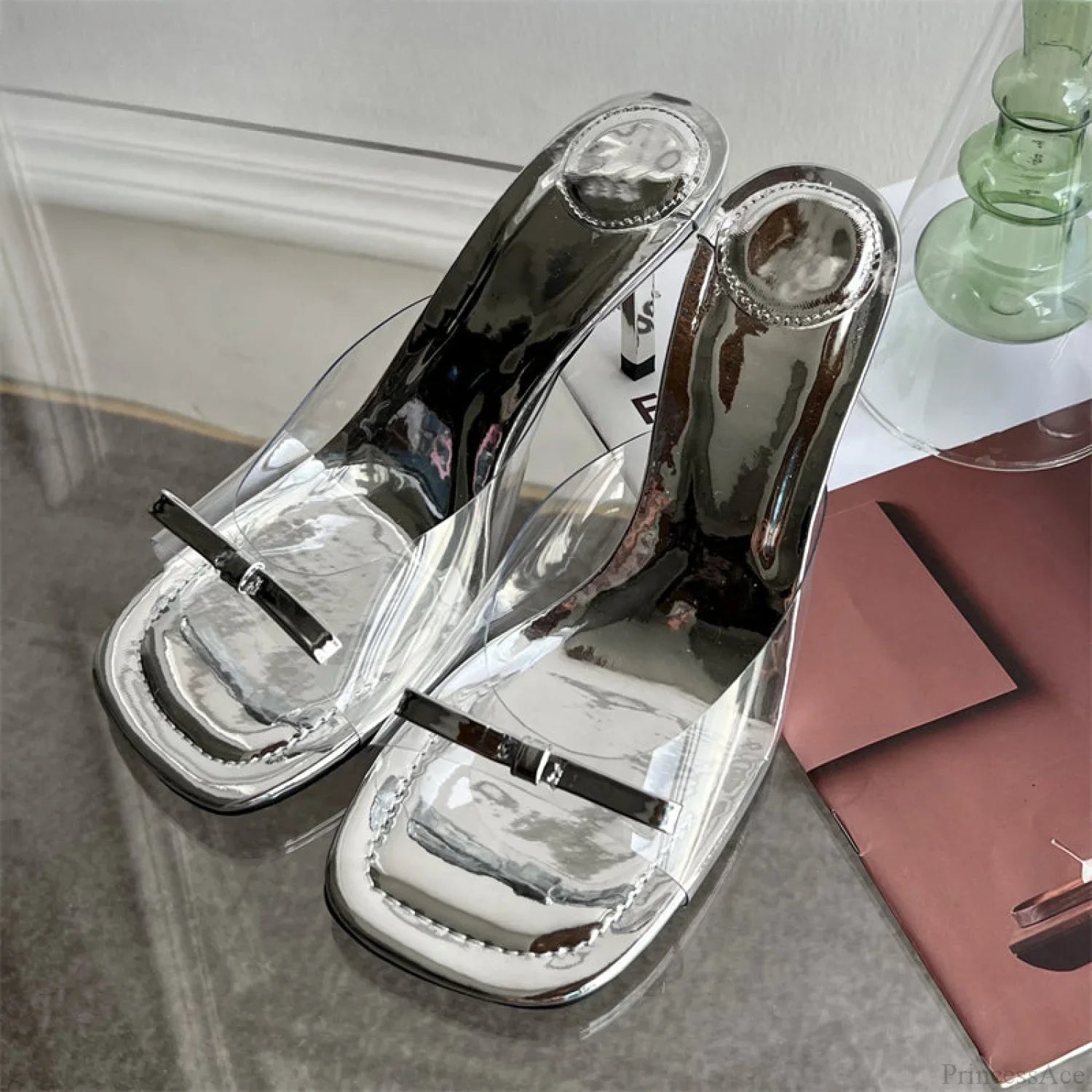 Moda estiva Décolleté in raso con fiocco a farfalla, tacco sottile alto, da esterno, tacco basso