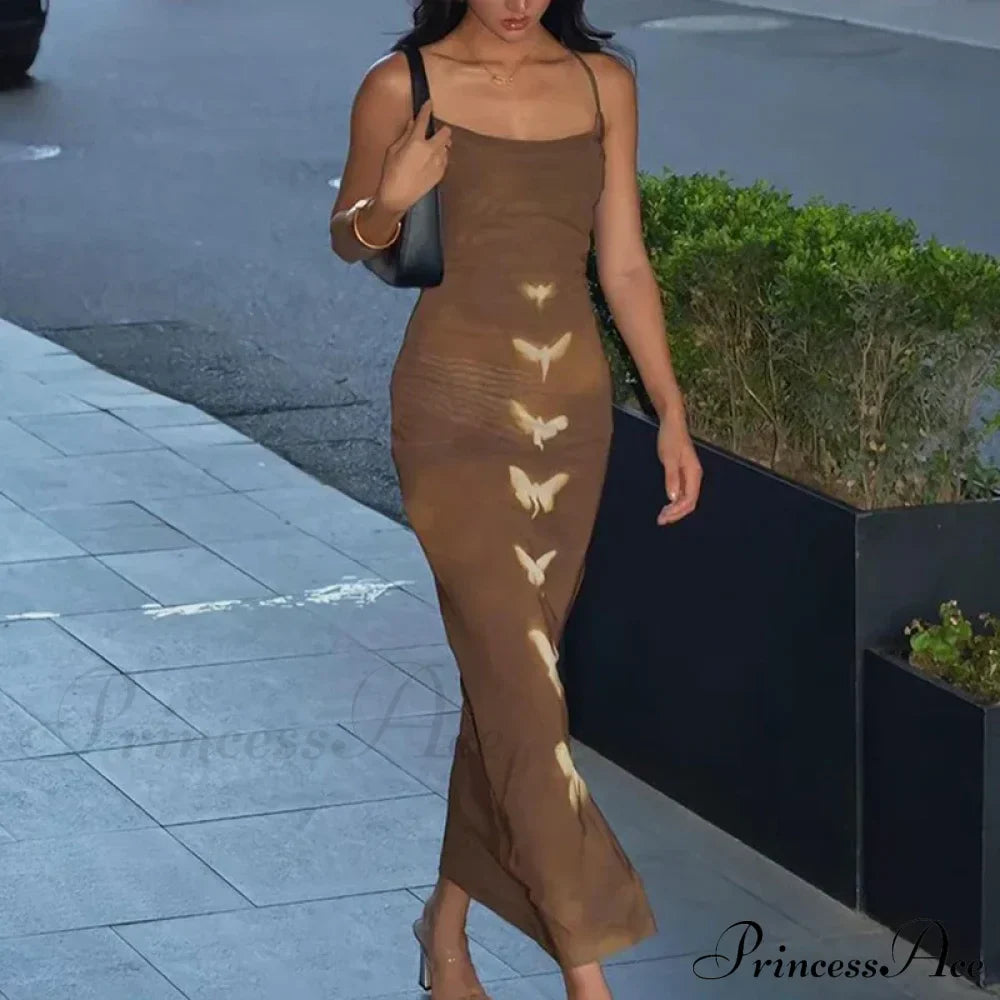 Vestido Bodycon de Festa de Clube Elegante de Verão Sem Mangas com Estampa Fashion, Costas Nuas e Alças Finas