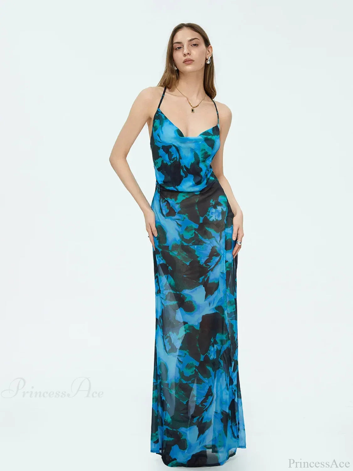 Vestido floral sin espalda con tirantes y teñido anudado