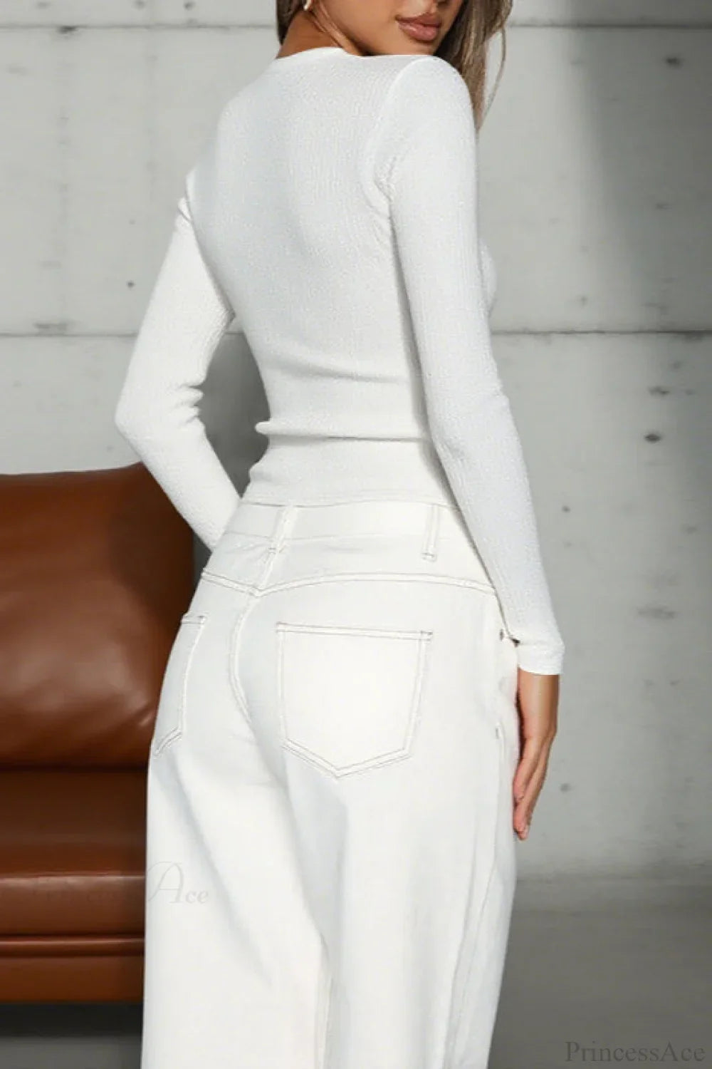 U-Neck Rhinestone Long Sleeve Tee