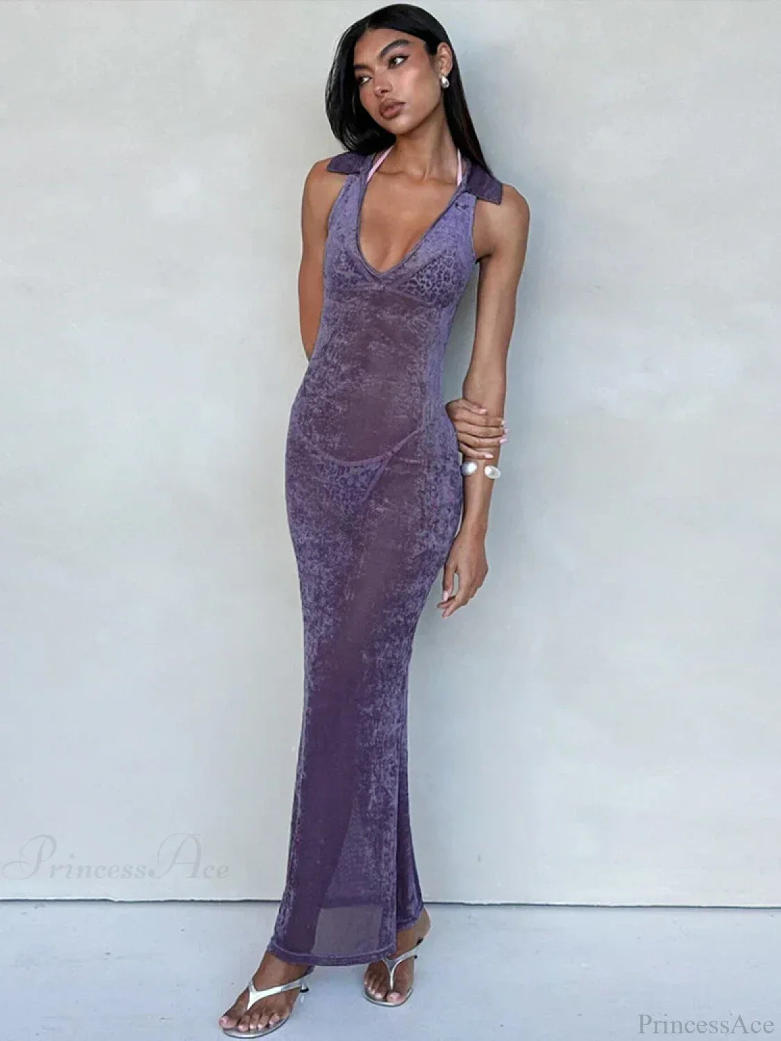 Velvet Perspective Turn-down Collar Vacation Dress