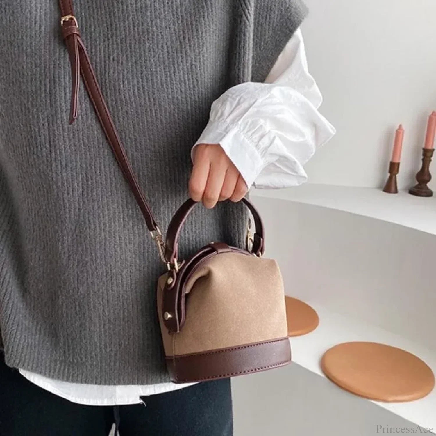 Bolso de Hombro de Cubo para Mujer de Moda Antigua