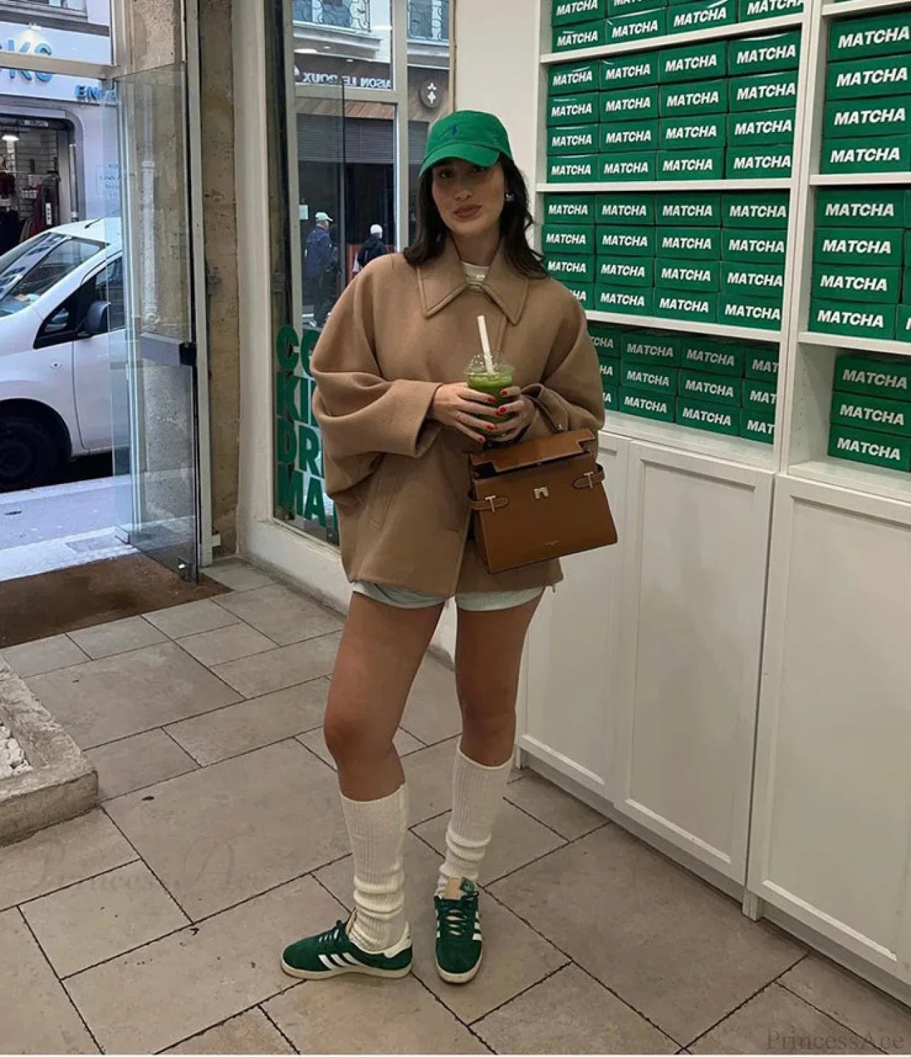 Vintážní khaki vlněný kabát s klopou