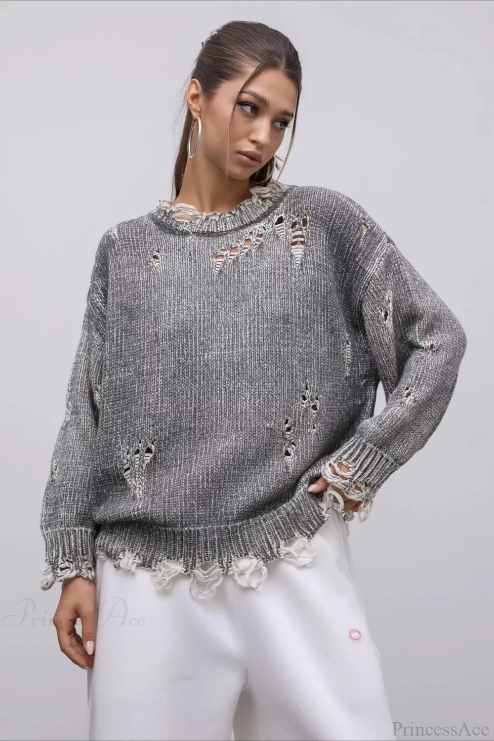 Maglione a girocollo consumato di media lunghezza