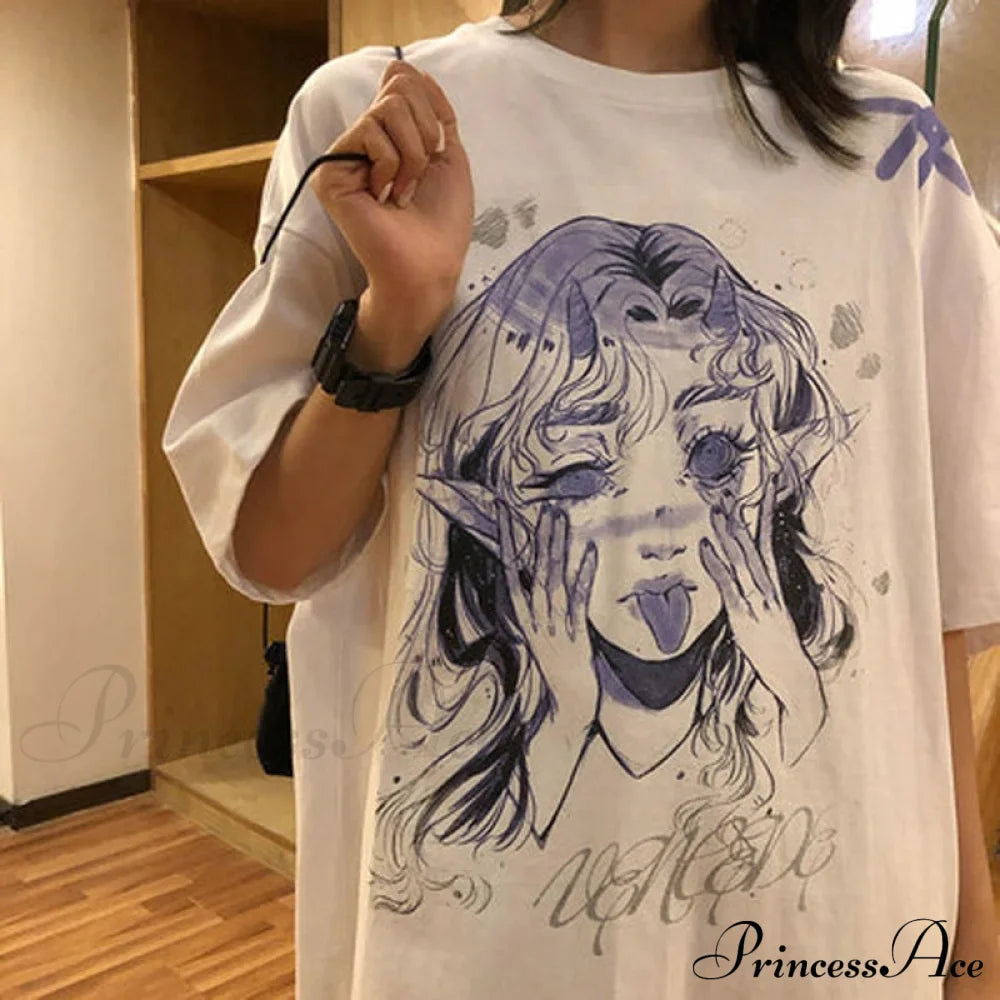 White Cartoon Female Kawaii Tops Tee