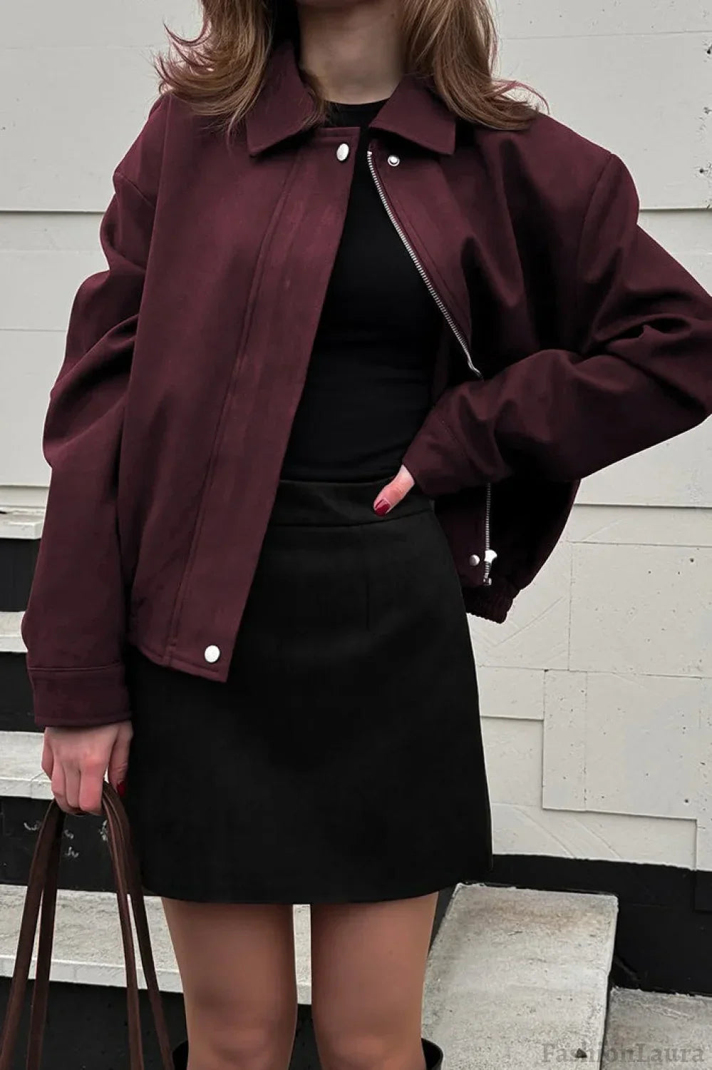 Wine Red Suede Utility Jacket