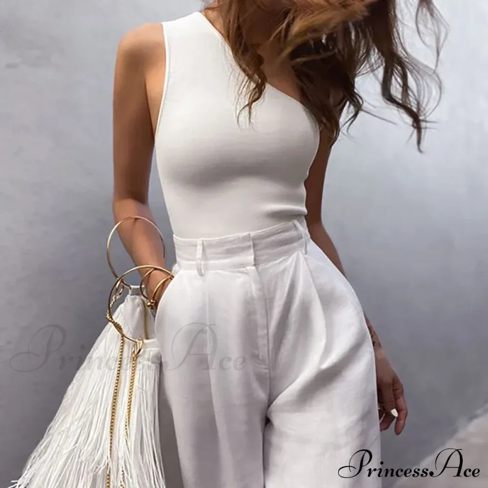 Canotta sportiva da donna, casual, monospalla, estiva, abbigliamento fitness, canottiera elastica