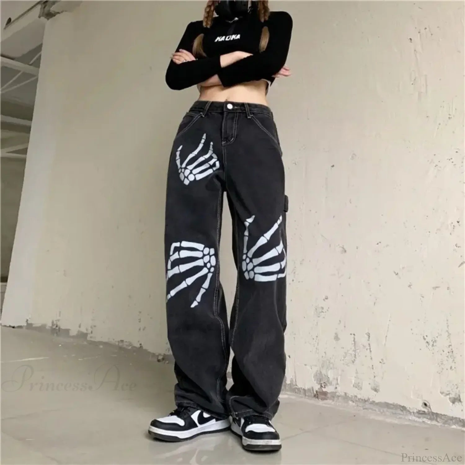 Y2K Black Jeans Print Street Pants