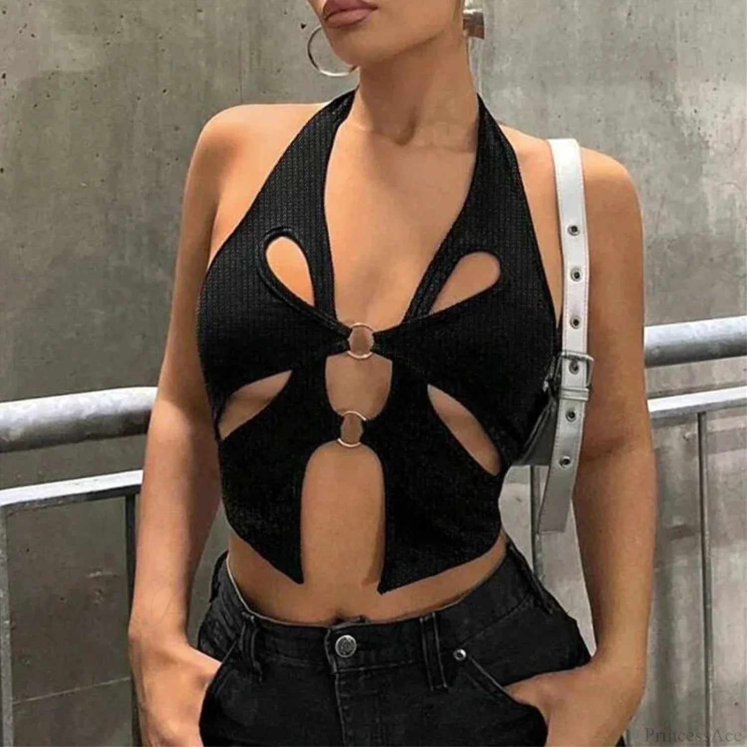 Y2K Rundes Trägertop im Grunge-Stil, bauchfrei