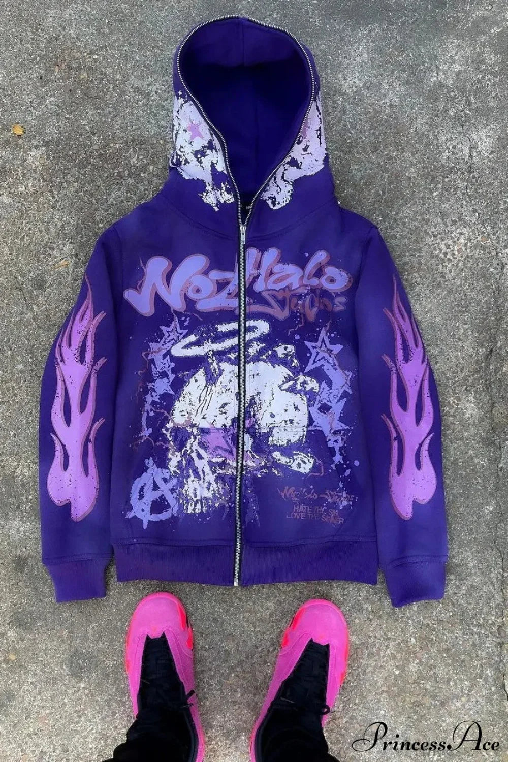 Y2K Dark Hip-Hop Cartoon Zip Hoodie