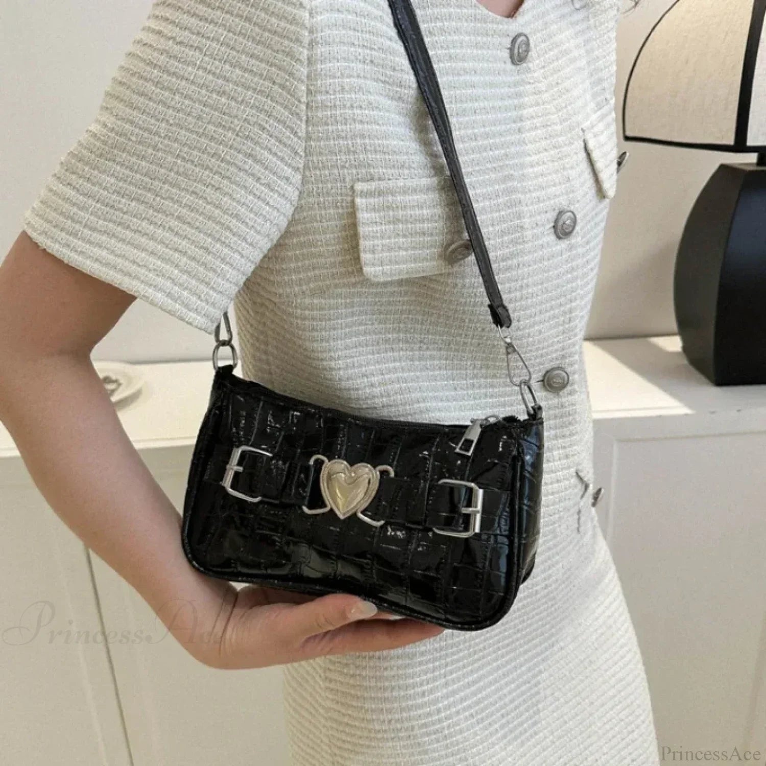 Y2K Peach Heart Leather Shoulder Bag